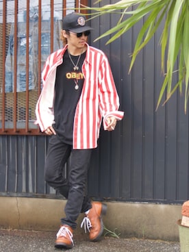 「OBEY（オベイ）のアイテム（パンツ）」を使った、Canvas Yoshikiさん（メンズ・177cm）の夏コーディネート