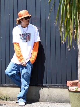 「CLUCT（クラクト）のアイテム（パンツ）」を使った、Canvas Yoshikiさん（メンズ・177cm）の夏コーディネート