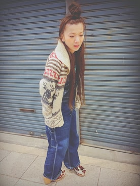 「カウチンセーター」｜「アイテム（その他シューズ）」を使った、püfuさん（レディース・157cm）の春コーディネート