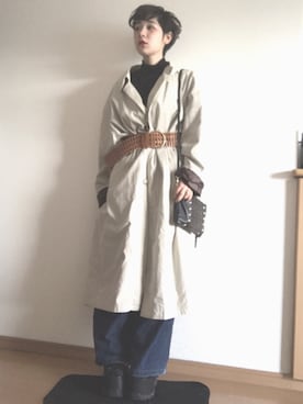 「スプリングSENSEOFPLACE」｜「アイテム（トレンチコート）」を使った、林﨑咲良さん（レディース・153cm）の春コーディネート