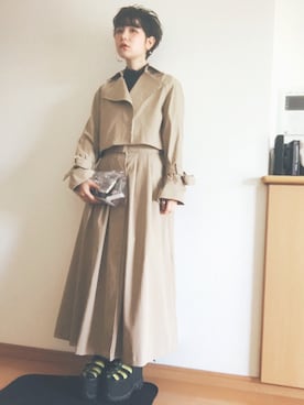 「スプリングSENSEOFPLACE」｜「アイテム（トレンチコート）」を使った、林﨑咲良さん（レディース・153cm）の春コーディネート