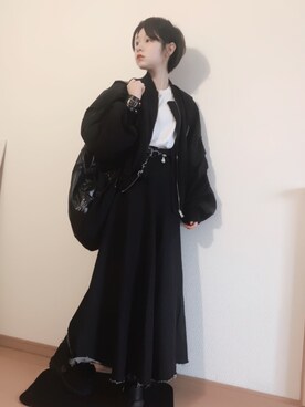 林﨑咲良さんの「WOMEN リブクルーネックT（半袖）」を使ったコーディネート