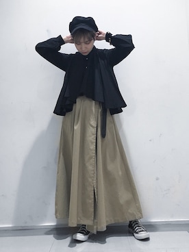 「ハンチング」｜「アイテム（トレンチコート）」を使った、林﨑咲良さん（レディース・153cm）の秋コーディネート