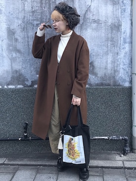 「金髪ショート」｜「アイテム（その他アウター）」を使った、林﨑咲良さん（レディース・153cm）の冬コーディネート