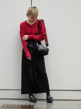 「MM6 Maison Margiela（ｴﾑｴﾑｼｯｸｽ ﾒｿﾞﾝ ﾏﾙｼﾞｪﾗ）のアイテム（スカート）」を使った、林﨑咲良さん（レディース・153cm）の冬コーディネート