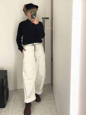 「JOINT WORKS（ジョイントワークス）のアイテム（帽子）」を使った、林﨑咲良さん（レディース・153cm）の冬コーディネート