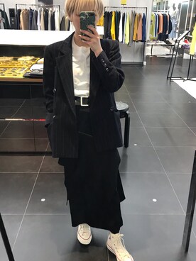 「SAINT LAURENT PARIS（サンローランパリ）のアイテム（ジャケット/アウター）」を使った、林﨑咲良さん（レディース・153cm）の春コーディネート