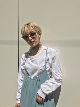 「水色」｜「アイテム（オールインワン・サロペット）」を使った、林﨑咲良さん（レディース・153cm）の春コーディネート