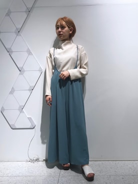 「水色」｜「アイテム（オールインワン・サロペット）」を使った、林﨑咲良さん（レディース・153cm）の春コーディネート