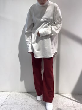「赤白コーデ」｜林﨑咲良さん（レディース・153cm）の秋コーディネート