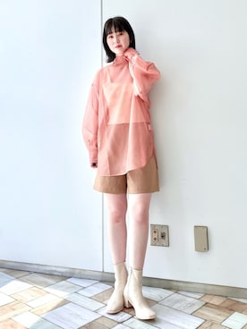 「シア―ブラウス」｜「アイテム（ブーツ）」を使った、mocaさん（レディース・160cm）の春コーディネート