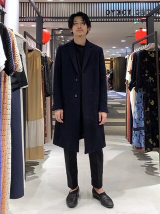shuhei adachi使用「UNITED TOKYO（Super120'sメルトンチェスターコート）」的時尚穿搭