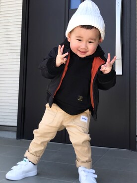 「アイテム（MA-1）」を使った、shuさん（キッズ・90cm）の冬コーディネート