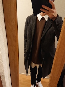 「tk.TAKEO KIKUCHI（ティーケータケオキクチ）のアイテム（チェスターコート）」を使った、エンビさん（メンズ・172cm）の冬コーディネート