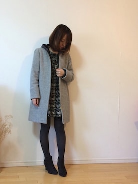 「SLOBE IENA（スローブイエナ）のアイテム（ノーカラージャケット）」を使った、mikaさん（レディース・155cm）の冬コーディネート
