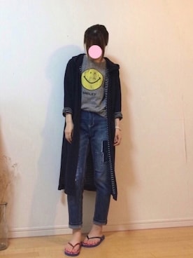 「ニコちゃん」｜「アイテム（ビーチサンダル）」を使った、mikaさん（レディース・155cm）の夏コーディネート