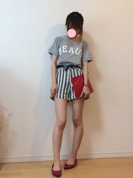 「オープンショルダー」｜「アイテム（財布/小物）」を使った、mikaさん（レディース・155cm）の夏コーディネート
