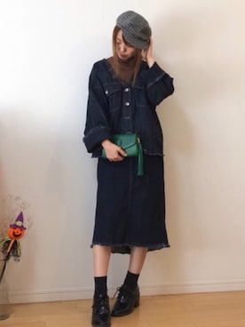 「フリンジデニム」｜「アイテム（デニムジャケット）」を使った、mikaさん（レディース・155cm）の秋コーディネート