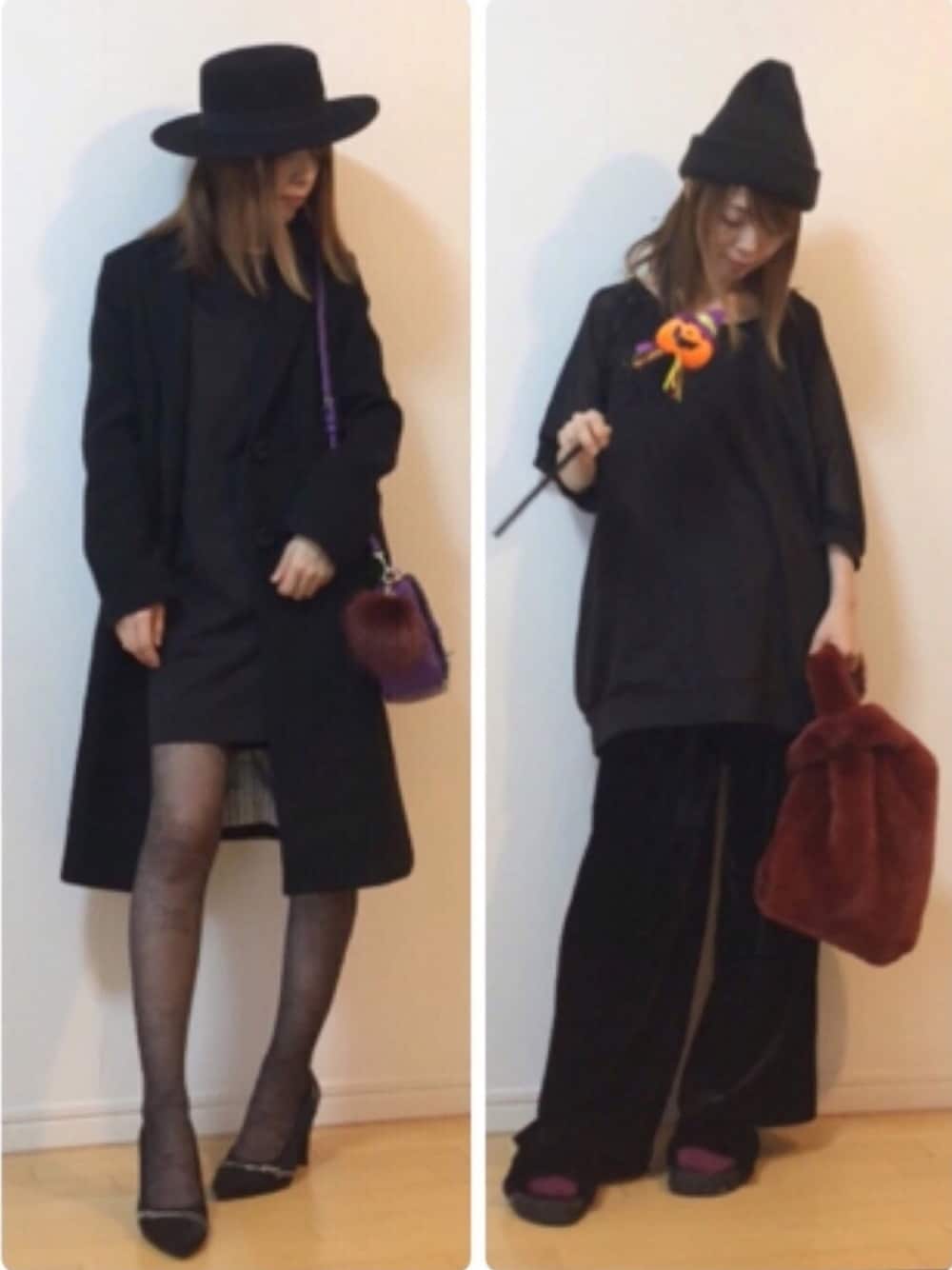 「wearhalloween2017、オールブラック、ハロウィン、魔女コーデ、黒ワンピ、レースタイツ、デザイントップス、ベロアパンツ、ラメソックス、デニデニフェス告知」｜「るん🎃♫のアイテム（テーラードジャケット、ブラック系）」を使った、mikaさん（レディース・155cm）の秋コーディネートの1枚目の写真