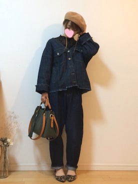 「w closet（ダブルクローゼット）のデニムVネックGジャン （デニムジャケット）」を使った、mikaさん（レディース・155cm）の秋コーディネート