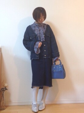 「シルバーシューズ」｜「アイテム（デニムジャケット）」を使った、mikaさん（レディース・155cm）の春コーディネート