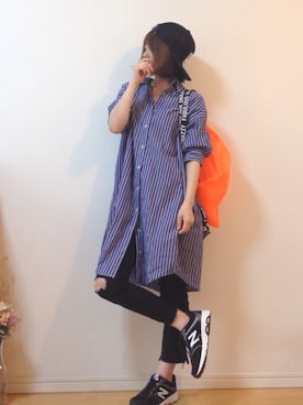 「蛍光カラー」｜「アイテム（シャツワンピース）」を使った、mikaさん（レディース・155cm）の春コーディネート