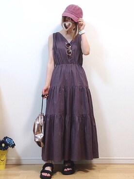 「アイテム（バックパック/リュック、シルバー系）」を使った、mikaさん（レディース・155cm）の夏コーディネート