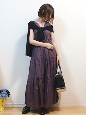 「パープル×黒」｜「アイテム（ワンピース）」を使った、mikaさん（レディース・155cm）の夏コーディネート