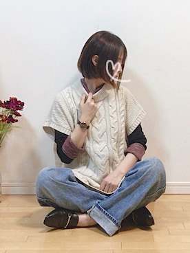 「Daniel Wellington（ダニエルウェリントン）の販売終了クラシックペティット アッシュフィールド32mm（アナログ腕時計）」を使った、mikaさん（レディース・155cm）の秋コーディネート