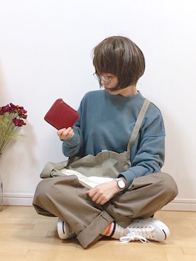 「ボーイッシュ」｜「アイテム（財布/小物）」を使った、mikaさん（レディース・155cm）の秋コーディネート