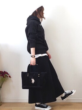 「Chaco closet（チャコ クローゼット）のリラクシングAラインフレアワイドパンツ（その他パンツ）」を使った、mikaさん（レディース・155cm）の秋コーディネート