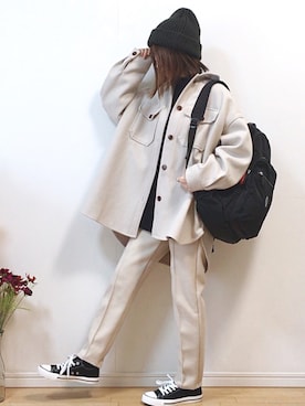 「タートルネック」｜「アイテム（カバーオール）」を使った、mikaさん（レディース・155cm）の冬コーディネート
