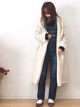 「リブニット」｜「アイテム（ムートンコート）」を使った、mikaさん（レディース・155cm）の冬コーディネート