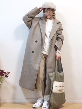 「polcadot」｜「アイテム（チェスターコート）」を使った、mikaさん（レディース・155cm）の冬コーディネート