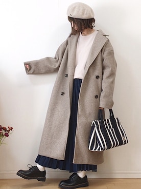 「ウィッグ」｜「アイテム（ハンチング/ベレー帽）」を使った、mikaさん（レディース・155cm）の冬コーディネート