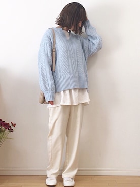 「サテンパンツ」｜「アイテム（福袋/福箱）」を使った、mikaさん（レディース・155cm）の冬コーディネート