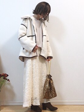 「ウィッグ」｜「アイテム（ブルゾン）」を使った、mikaさん（レディース・155cm）の冬コーディネート