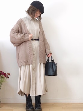 「ケーブルニット」｜「アイテム（福袋/福箱）」を使った、mikaさん（レディース・155cm）の冬コーディネート