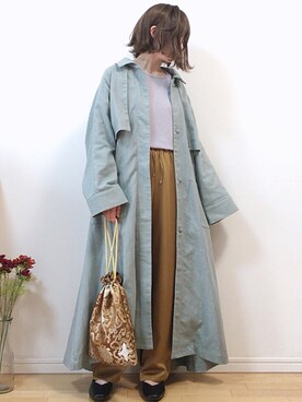 「バブーシュ」｜「アイテム（ステンカラーコート）」を使った、mikaさん（レディース・155cm）の冬コーディネート