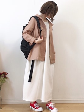 「赤コンバース」｜「アイテム（ブルゾン）」を使った、mikaさん（レディース・155cm）の春コーディネート