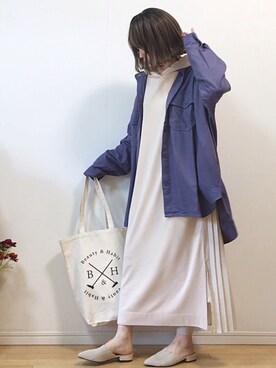 「MAYSON GREY（メイソングレイ）の【socolla】バックプリーツワンピース（ワンピース）」を使った、mikaさん（レディース・155cm）の春コーディネート