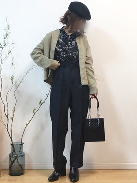 「LIPSTAR（リップスター）の線画花柄ブラウス（シャツ/ブラウス）」を使った、mikaさん（レディース・155cm）の秋コーディネート