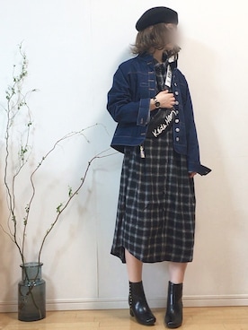 「sakishimatokyo（サキシマトーキョー）のアイテム（デニムジャケット）」を使った、mikaさん（レディース・155cm）の秋コーディネート