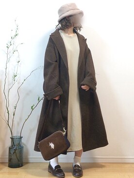 「秋のカフェオレコーデ」｜「アイテム（チェスターコート）」を使った、mikaさん（レディース・155cm）の秋コーディネート