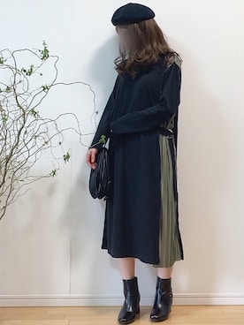「ウィッグ」｜「アイテム（ハンチング/ベレー帽）」を使った、mikaさん（レディース・155cm）の冬コーディネート