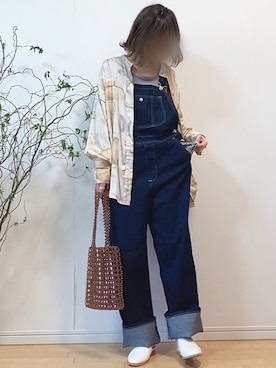 「春めきシューズ」｜「アイテム（サロペット/オーバーオール）」を使った、mikaさん（レディース・155cm）の春コーディネート
