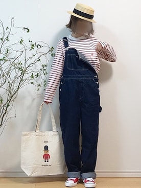 「マリン」｜「アイテム（オールインワン・サロペット）」を使った、mikaさん（レディース・155cm）の春コーディネート