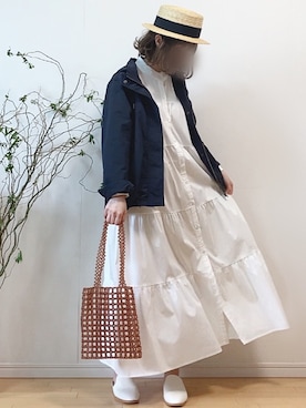「sakishimatokyo（サキシマトーキョー）のアイテム（シャツワンピース）」を使った、mikaさん（レディース・155cm）の春コーディネート
