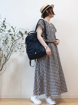 「チェックワンピース」｜「アイテム（アナログ腕時計）」を使った、mikaさん（レディース・155cm）の春コーディネート