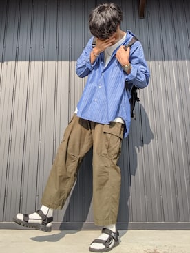 「BASECONTROL（ベースコントロール）のアイテム（シューズ）」を使った、月さん（メンズ・177cm）の夏コーディネート